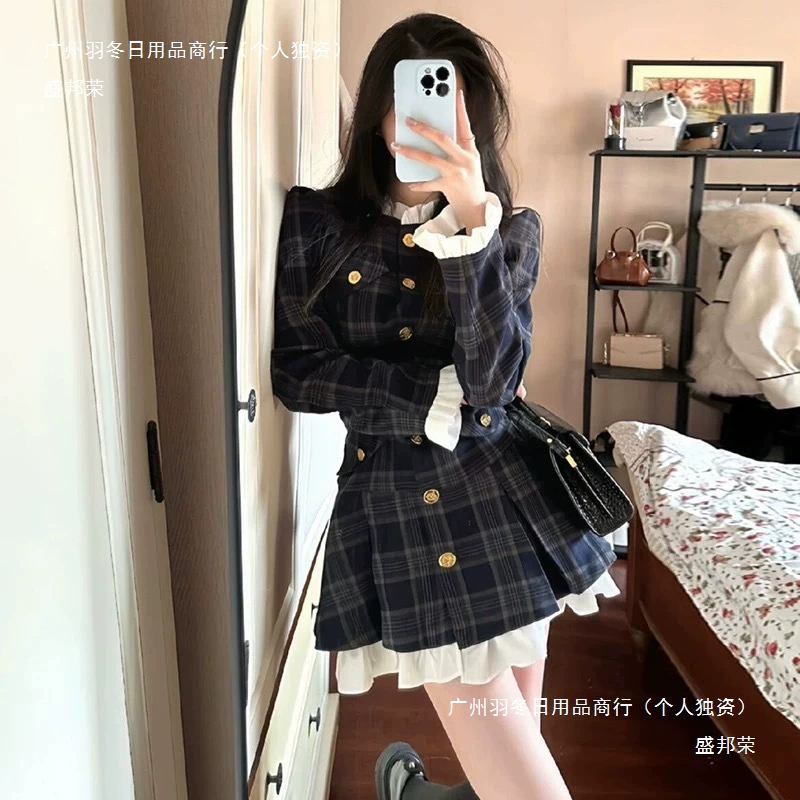 Ранняя весна, новый корейский стиль, студенческий стиль, сладкий, элегантный, модный, для похудения, тяжелая промышленность, платье с длинными рукавами, короткая юбка, женский тренд