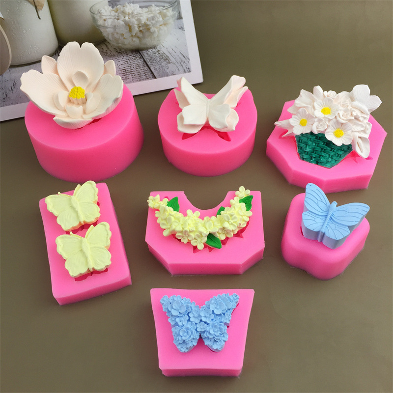 DIY бабочка цветочная корзина фаленопсис цветы луна османтуса силиконовая форма Ароматный гипс капает шоколадный сахар