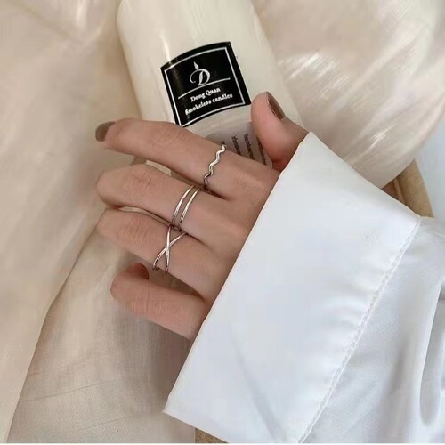INS Parallel Cross Wave Open Ring, Women's Korean-Style Minimalist Cyber-Influencer Cool & Edgy Trendy Ring, New Fingernail Ring