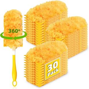 Vacuum-Packed Double-Sided Dusting Brush Suitable for Swiffer Dusting Brush Heads with 360-Degree Round Handle, Long Handle, and Short Handle
