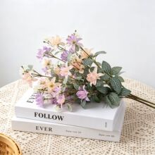 仿真白网叶吊兰花 ins风百合仿真花奶油风软装婚庆装饰插花仿真花