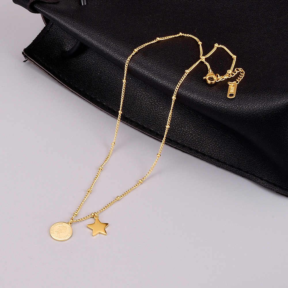 Simple Clavicle Chain Five-pointed Star Fashion Double Pendant Titamium Steel Necklace display picture 3