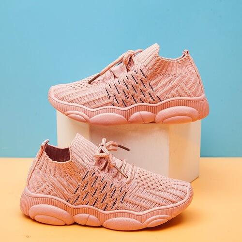 Children's sports shoes for spring and autumn, girls' knitted white mesh shoes, breathable running shoes for boys, student casual shoes