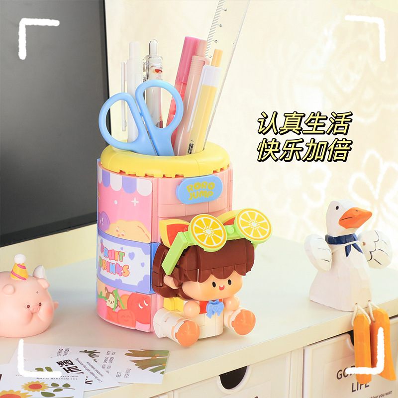 费米S2216肉肉酱笔筒潮玩桌面摆件创意礼物益智拼装小颗粒积木|undefined