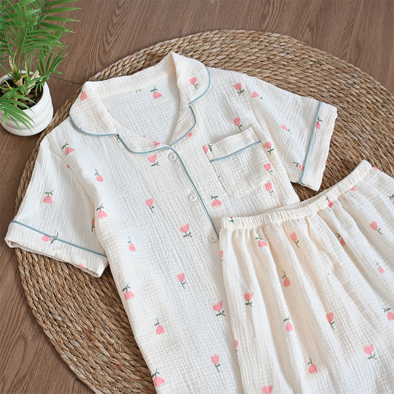 ins夏季甜美郁金香睡衣女夏天短袖短裤大码宽松睡衣家居服可外穿|undefined