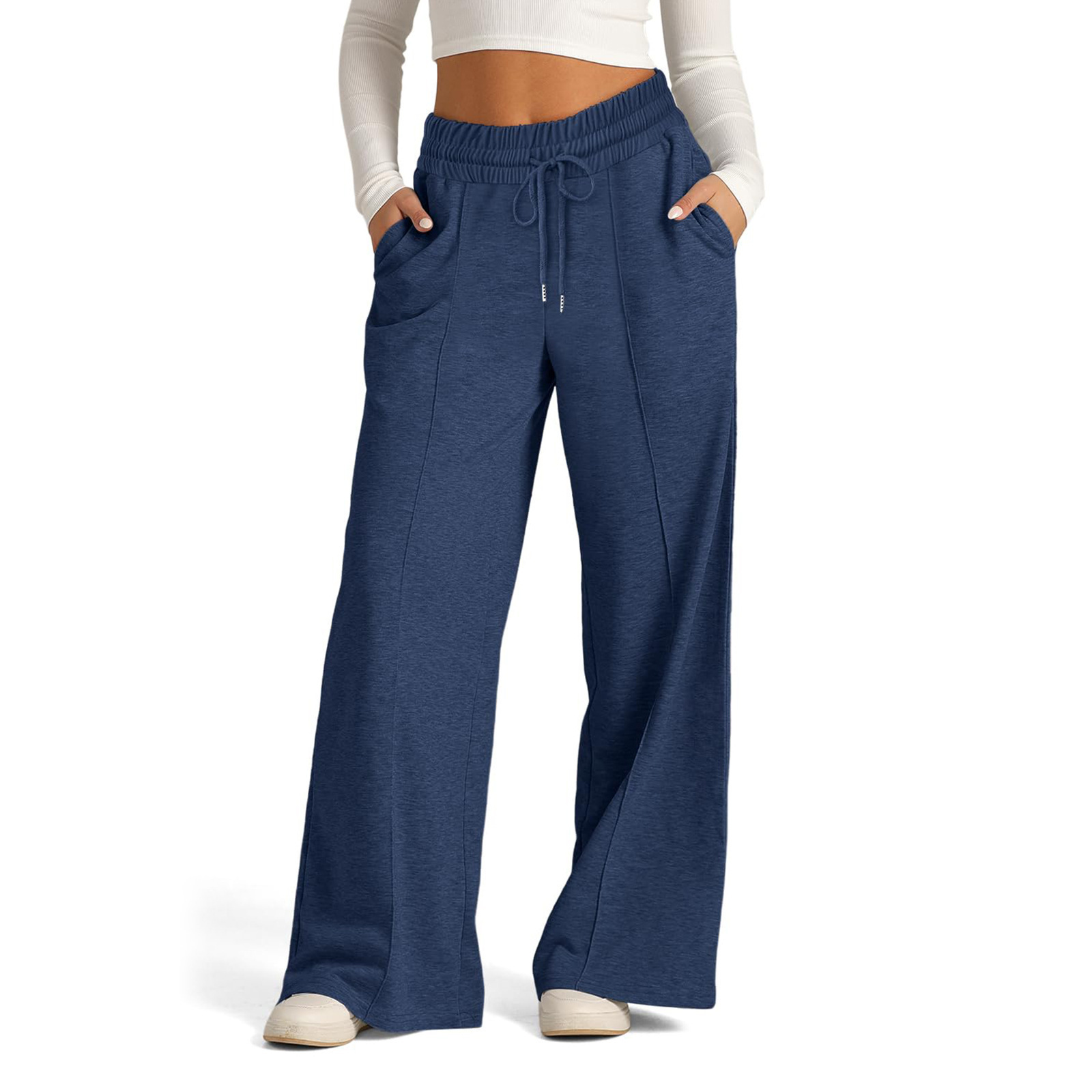 Europa y los Estados Unidos de moda transfronteriza de color sólido tendencia de pulsación temperamento de estilo de viaje pantalones casuales personales pantalones rectos sueltos