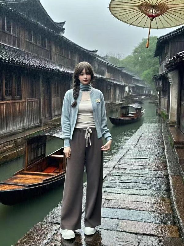 秋冬加厚加绒直筒垂感阔腿裤高腰显瘦长裤羊绒休闲裤|undefined