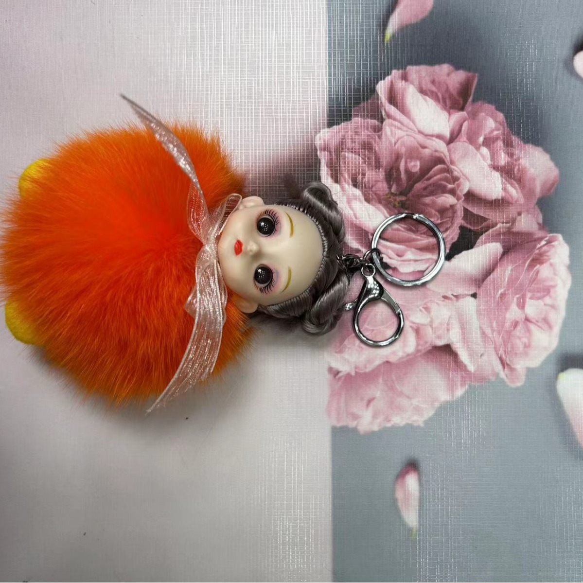 Muñeca de pelo de zorro verdadero llavero de automóvil colgante lindo muñeca peluche bolso colgante regalo pareja