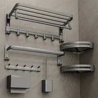 Foldable Gun Grey Towel Rack Wall-Mounted Space Aluminum Bathroom Storage Frame