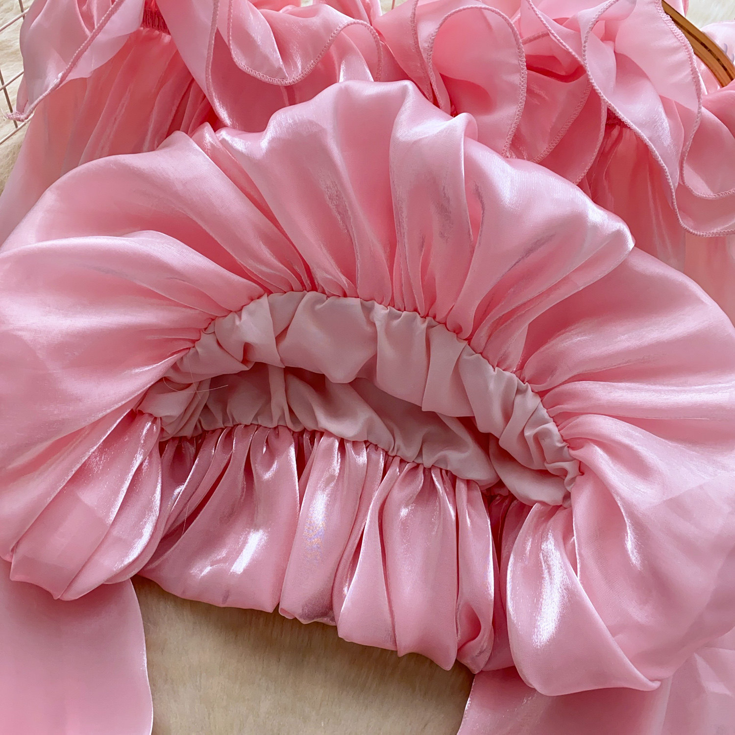 Sweet Off-Shoulder Chiffon Blouse Ruffled Trim Korean Style Long Sleeves Loose Fit Slimming Pink Elegant Top for Summer Women's Clothing_ecoleips.com