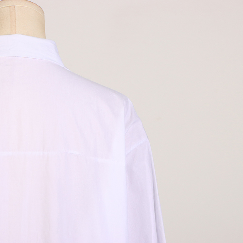 Fall Casual Collared Side Slit Simple All Match Long Sleeves Long Shirt for Women
