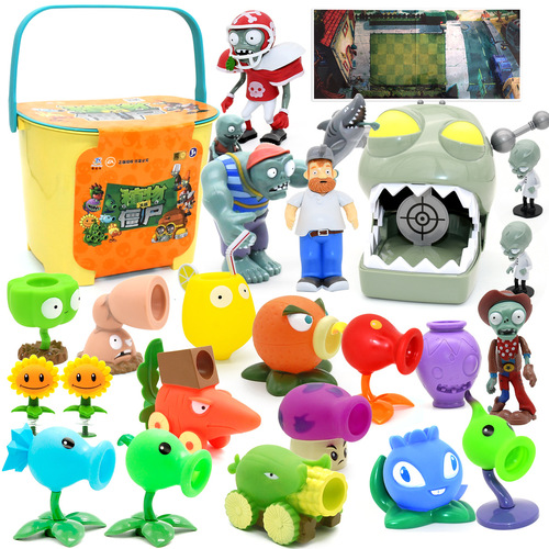 Genuine Plants vs. Zombies toy storage bucket box stool full set of launchable children's toys boy set