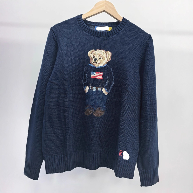 Cross-Border High-Quality Scanable R-L Pure Cotton Heavy-Duty Cartoon Popular Bear Autumn and Winter Sweater for Women 2025 New Style