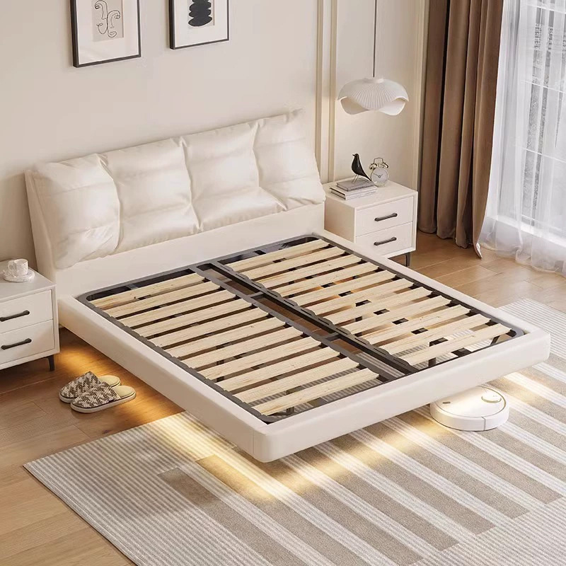 Cama Flotante Suave Cream Cloud Puff, Cama Doble Tapizada en Cuero Moderna y Sencilla para Dormitorio Principal, Cama Matrimonial, Arte en Cuero image 6