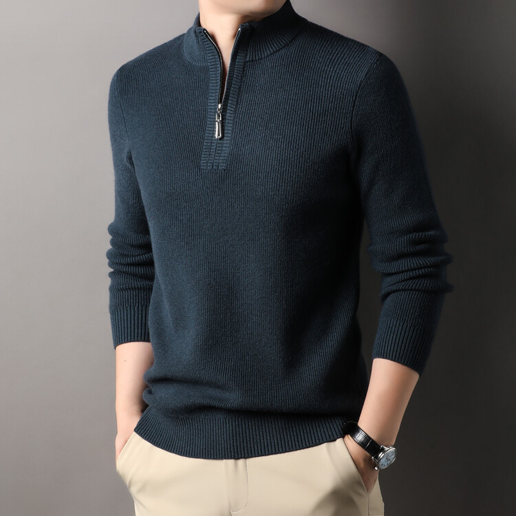 Nuevo hombre medio cremallera camiseta de base casual 2024 camiseta de punto de invierno hombre moda cálida suéter sólido