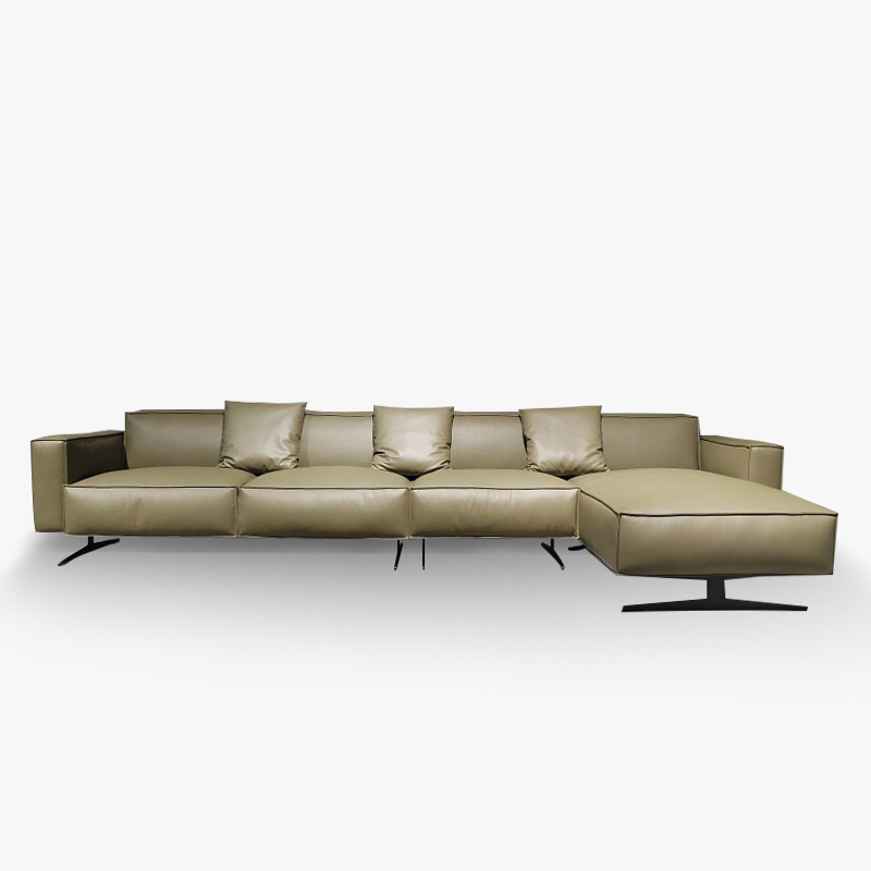 意式極簡高腳豆腐塊沙發頭層牛皮輕奢簡約客廳L轉角貴妃組合沙發