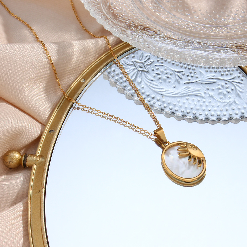 Fashion Pendant Womenu0027s Plated 18K Gold Oval Shell Sun Pendant Stainless Steel Necklace