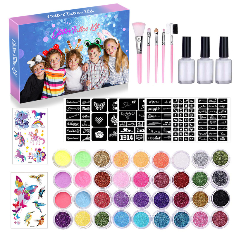New tattoo glitter powder suit 30 colors glitter powder and 6 colors luminous powder, stage glitter makeup temporary tattoo suit