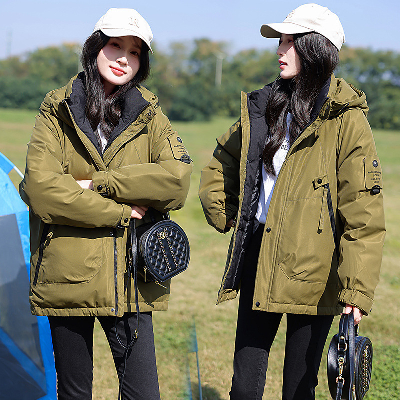 Korean Style Parka down Cotton Jacket Women's Hooded Windproof Fashionable Temperament Versatile Loose Cotton Jacket Women's Jacket Wholesale