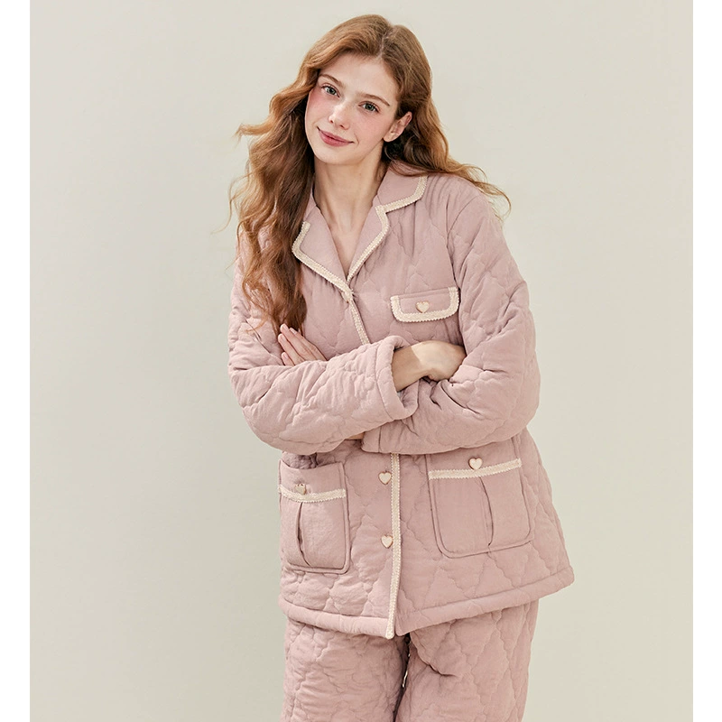 Quilted winter pijama, jacket, fleece keep warm set, increased thickness