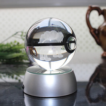 新款水晶神奇寶貝球卡通3D內雕水晶球80MM配LED燈座 口袋妖怪球