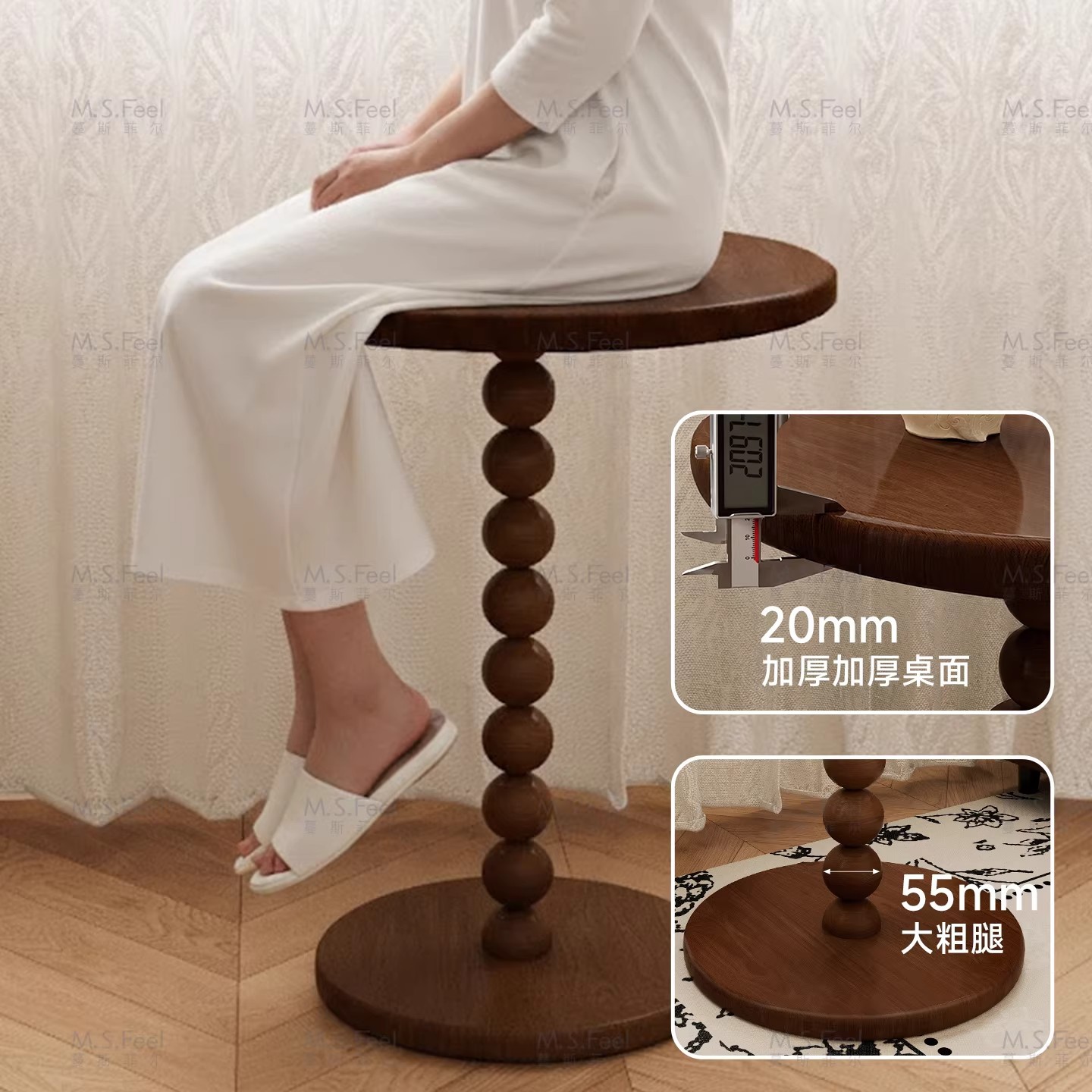 Sofá de madera maciza mesa pequeña mesa de té sala de estar balcón casero estilo medieval mesa lateral del dormitorio mesa redonda