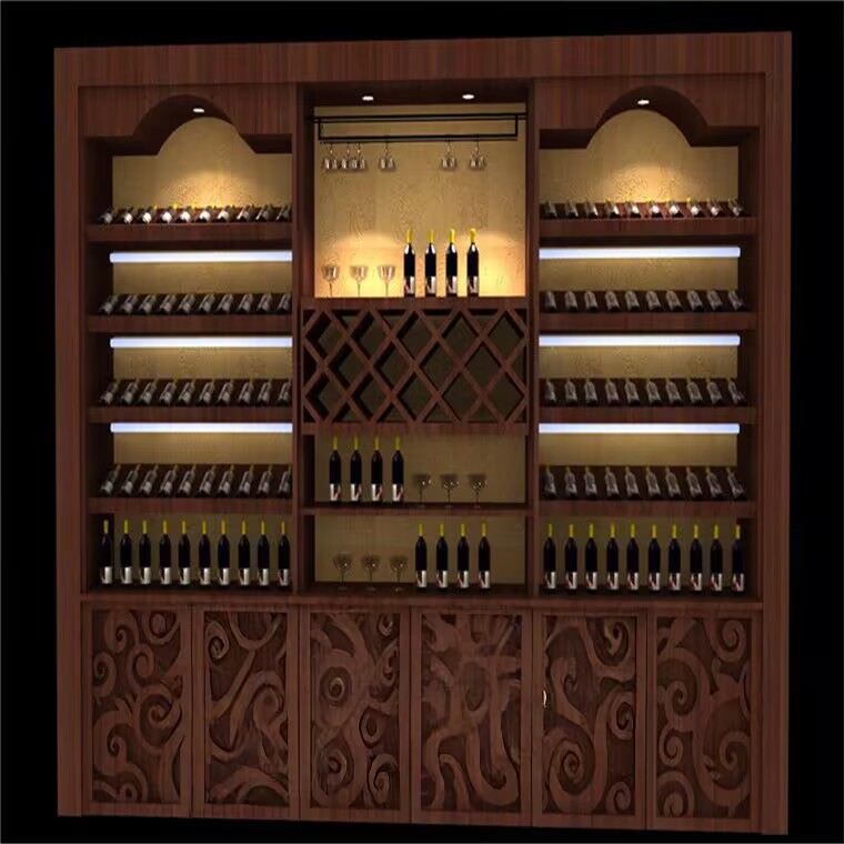 厂家红酒白酒展示柜实木展柜货架烟酒柜木质展示架格子柜商用收纳