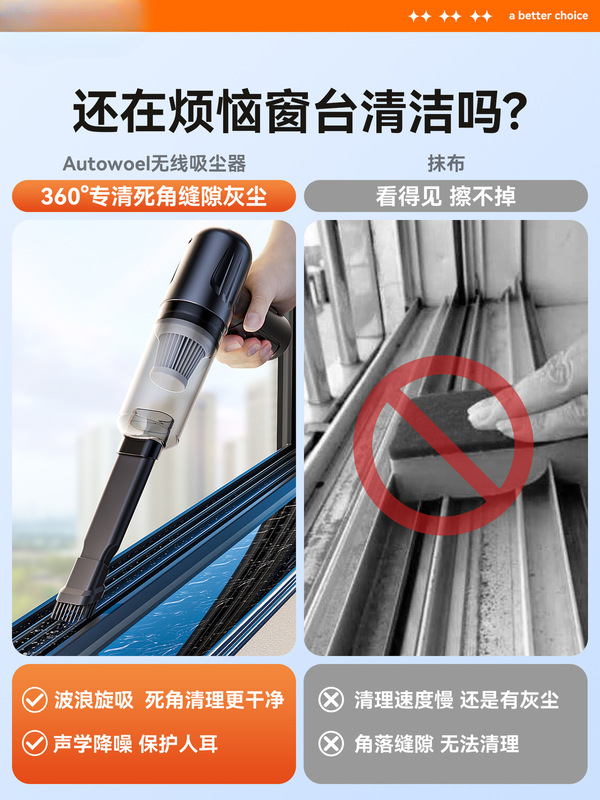 Window Vacuum Cleaner Household Small Suction Gap Large Suction Car Wireless Handheld Mini Window Sill Cleaning Artifact