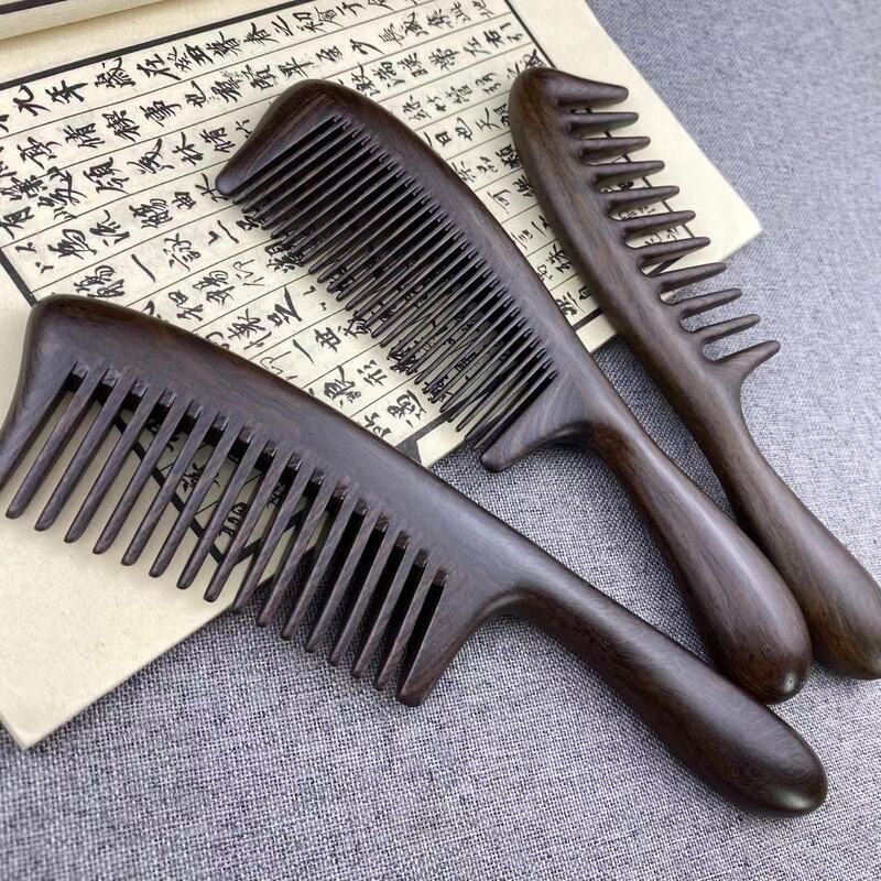 天然黒檀マッサージコーム家庭用大歯木製コームマッサージワイド歯コーム木製ヘアカーリングコーム卸売|undefined