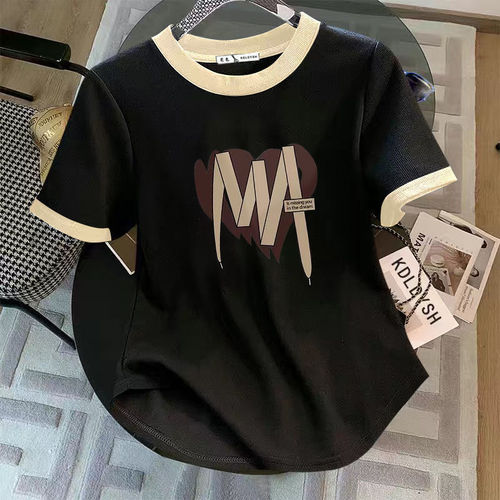 Summer New Arc-shaped Slimming Short-sleeved T-shirt Women's Top Fat mm Large Size Fashionable Half-sleeve T-shirt 