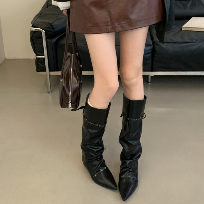 2025早秋新款过膝靴可折叠两穿尖头长靴百搭堆堆靴子女小众时尚靴|undefined