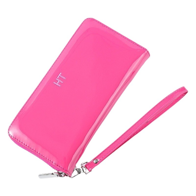 Bolso de pulsación de una sola mujer moda coreana zipper bolso de teléfono móvil esmaltado bolso de mano brillante bolso de tarjeta múltiple