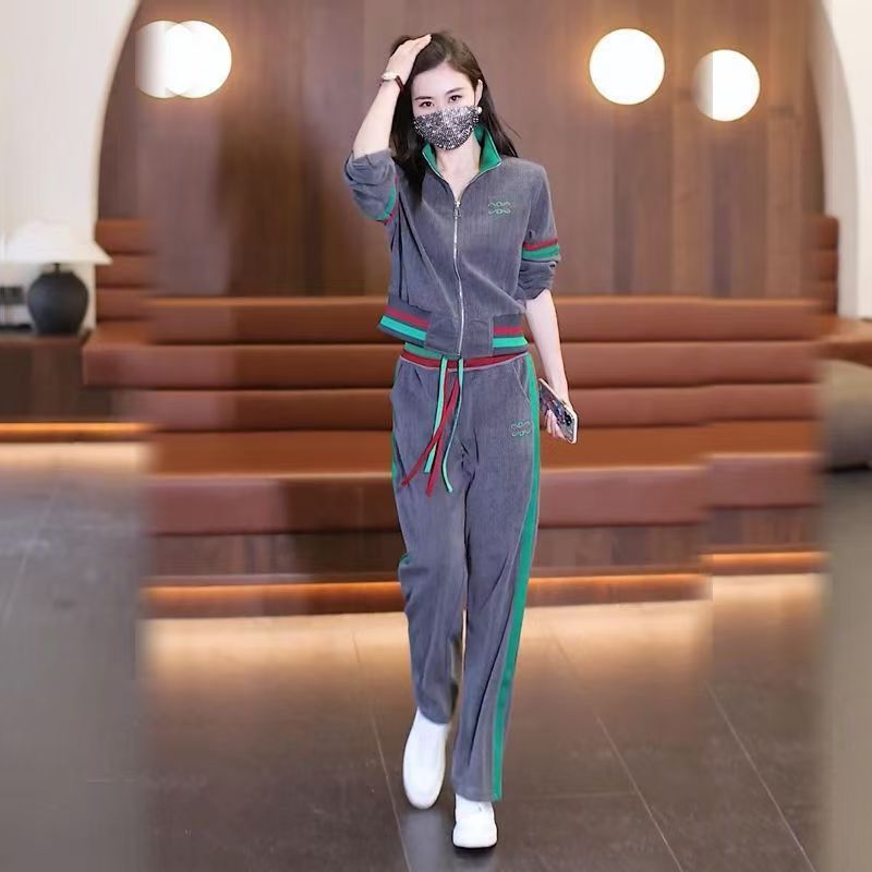 Completo sportivo casual da donna con stampa geometrica 3D, felpa con cappuccio a maniche lunghe e pantaloni da jogging, completo da corsa e lounge._voghion.com