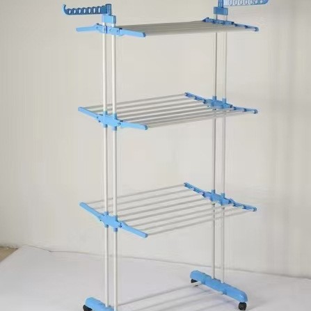 Perchero de secado de tres capas móvil perchero de secado plegable de piso al por mayor