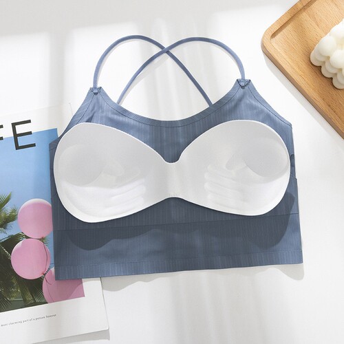 Summer new style ice silk cross-wrapped chest sexy hottie exposed navel girl small sling big backless wear outside and inside tube top