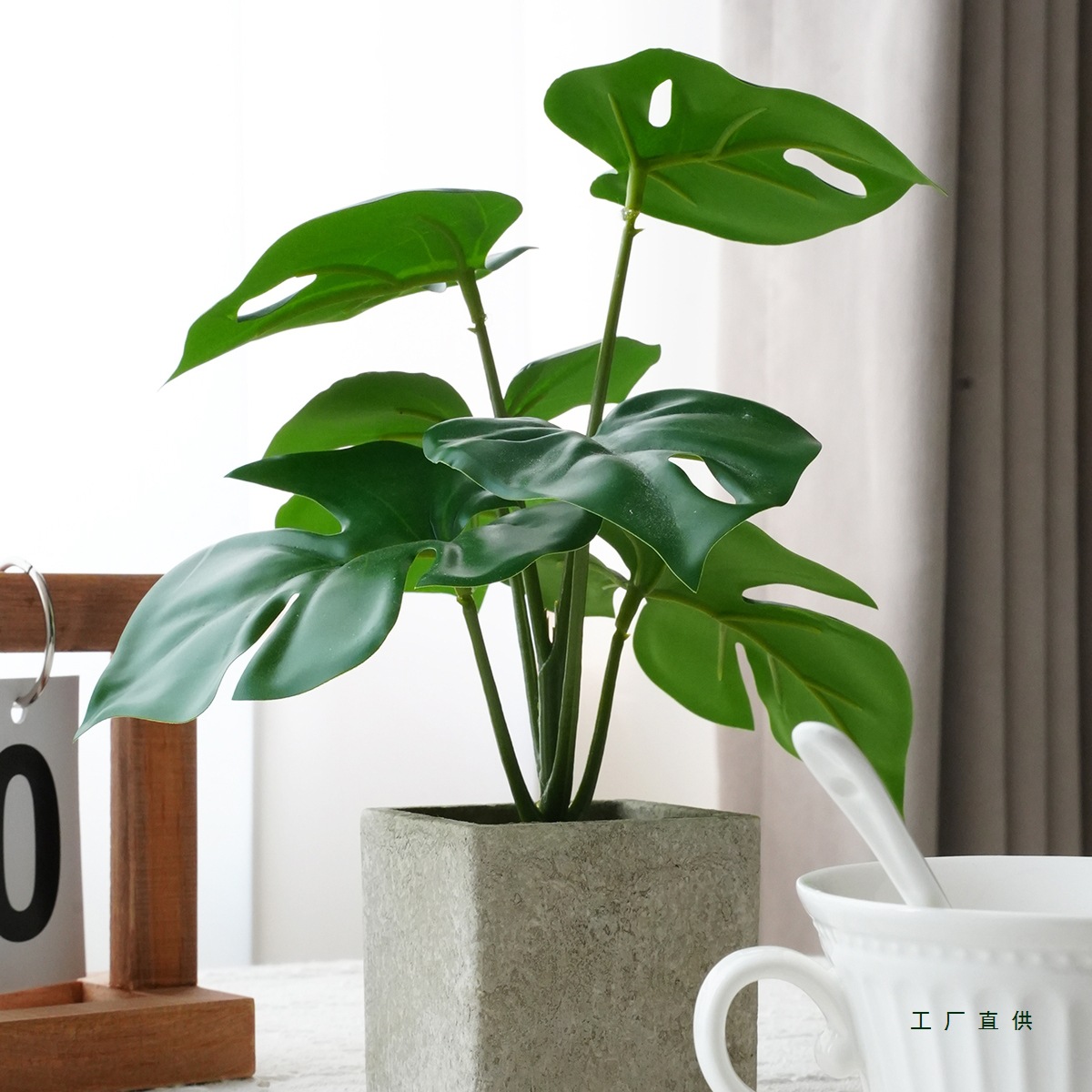 ins仿真绿植小盆栽摆件龟背叶彩芋叶办公桌客厅茶几假花仿生植物