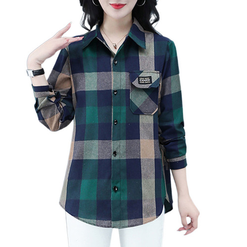 Women's Long Sleeve Spring and Autumn Shirt, Mother Grid Stylish Fashion Large Women's Shirt, Summer Thin Outerwear