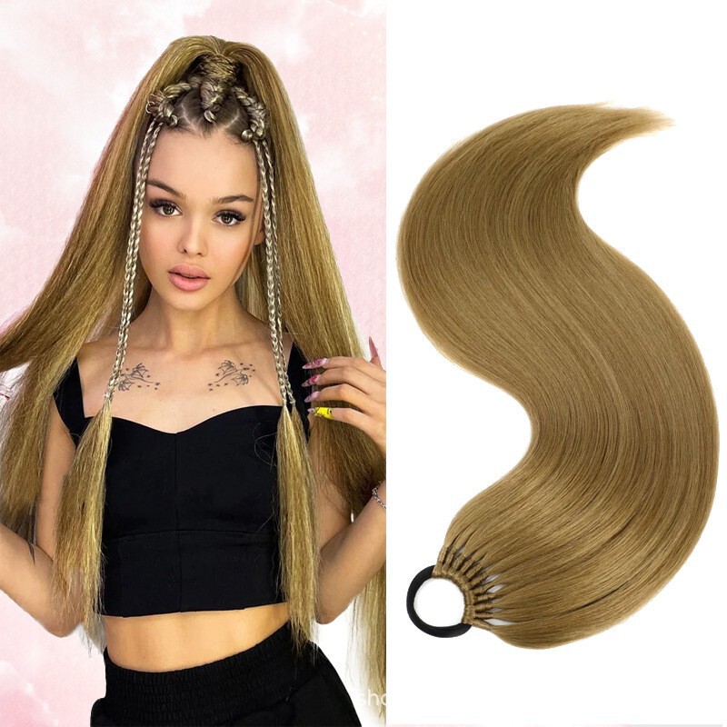 Wig ponytail female 80CM straight hair synthetic ponytail high temperature silk natural simulation tie ponytail fake braid wholesale
