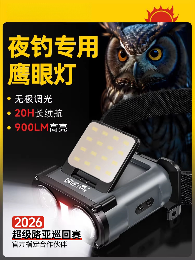 New Model of Fishing Headlamp with Strong Light and Super Brightness, Specially Designed for Night Fishing, with Sensor Charging and Ultra-Long Battery Life, Head-Mounted Clip-On Light