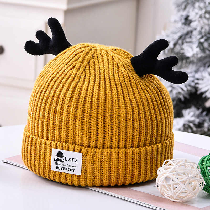 婴儿帽子冬款男宝宝女婴幼儿鹿角帽针织帽新生儿毛线帽可爱新年帽