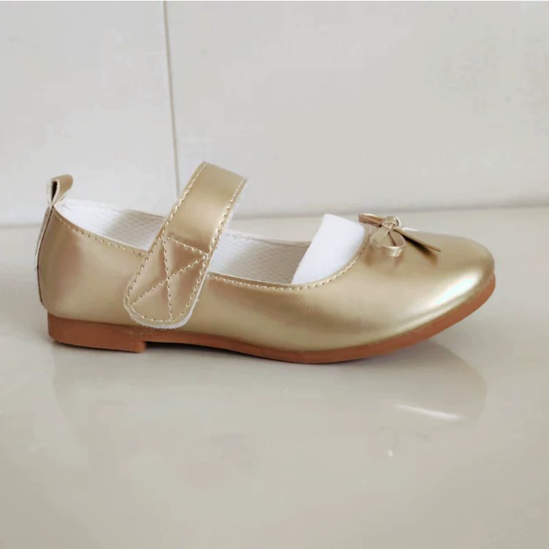 2024 новый стиль четыре сезона для девочек кожаные туфли сценическое выступление золотая серебряная обувь принцессы с бантом маленькая девочка одиночные туфли
