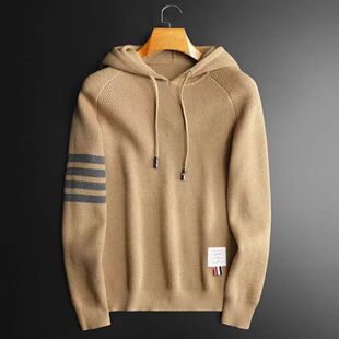 Cross-border Autumn New Fashion Brand Hooded Slim-fit Knitted Sweater Men's Pullover Base Shirt Business Casual Warm Wool
