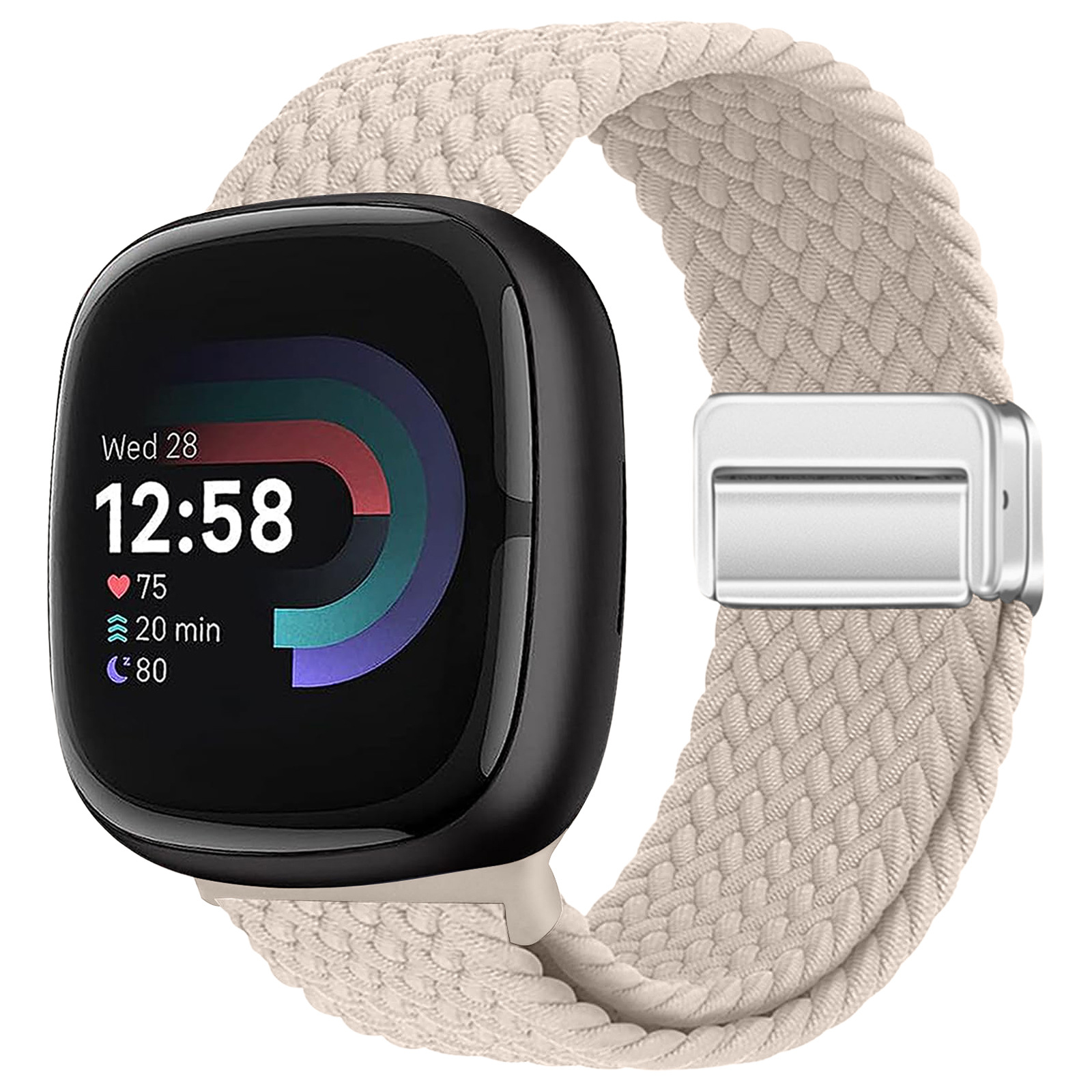 For Phoebe Fitbit Versa3/4 Strap Nylon Braided Magnetic Buckle Elastic Wristband Magnetic Strap