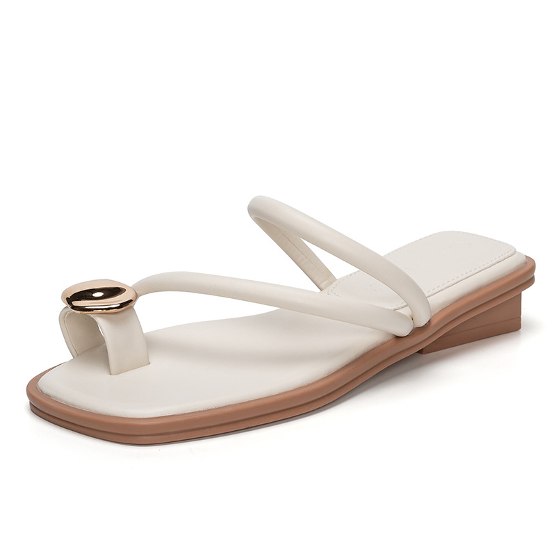 Sandalias planas de una pieza con puntera cuadrada, decorativas de metal, estilo francés, estilo veraniego 2024 para mujer