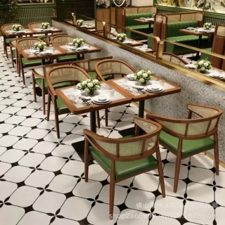 网红餐饮店桌椅组合泰式餐厅料理店大圆桌连锁火锅店烧烤店餐桌椅