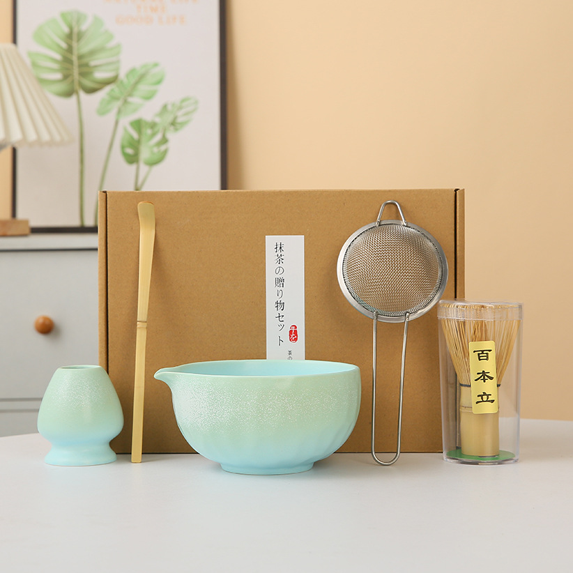 Juego de matcha degradado de matcha de estilo japonés exclusivo transfronterizo, cepillo de té Baibenli, juego de 5 piezas de herramientas de té de la dinastía Song