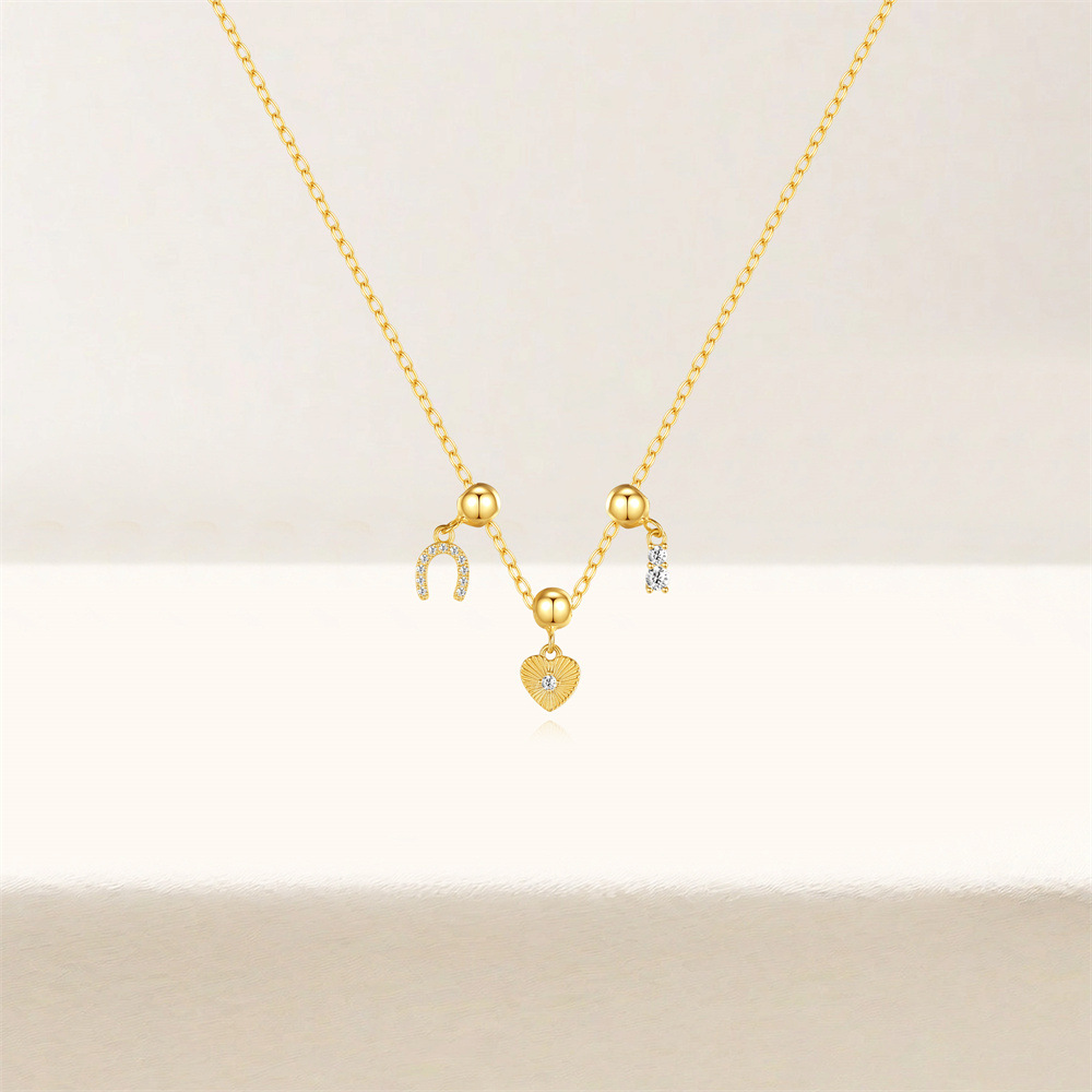 925 Sterling Silver Material Heart Shape Pattern Women's Gender 925 Sterling Silver Zircon Cable Chain Plating Heart Shape Multi Charms Necklace