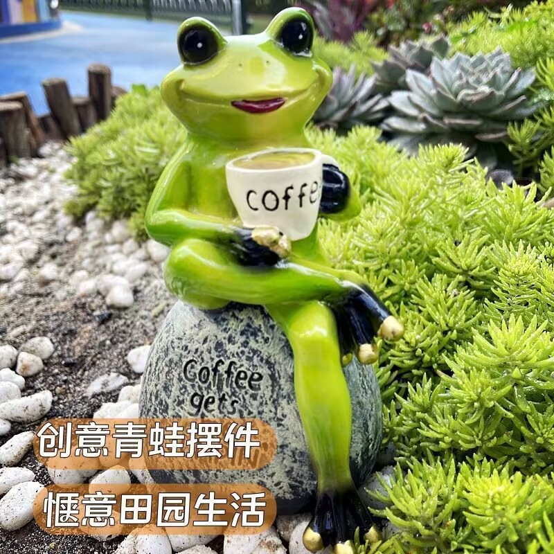 Artesanías de resina creativas de café rana adornos jardín decoración de patio decoración de escritorio adornos lindos transfronterizos
