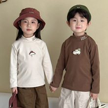 儿童长袖T恤德绒秋冬季男女童半高领打底衫2025新款冬装宝宝内搭
