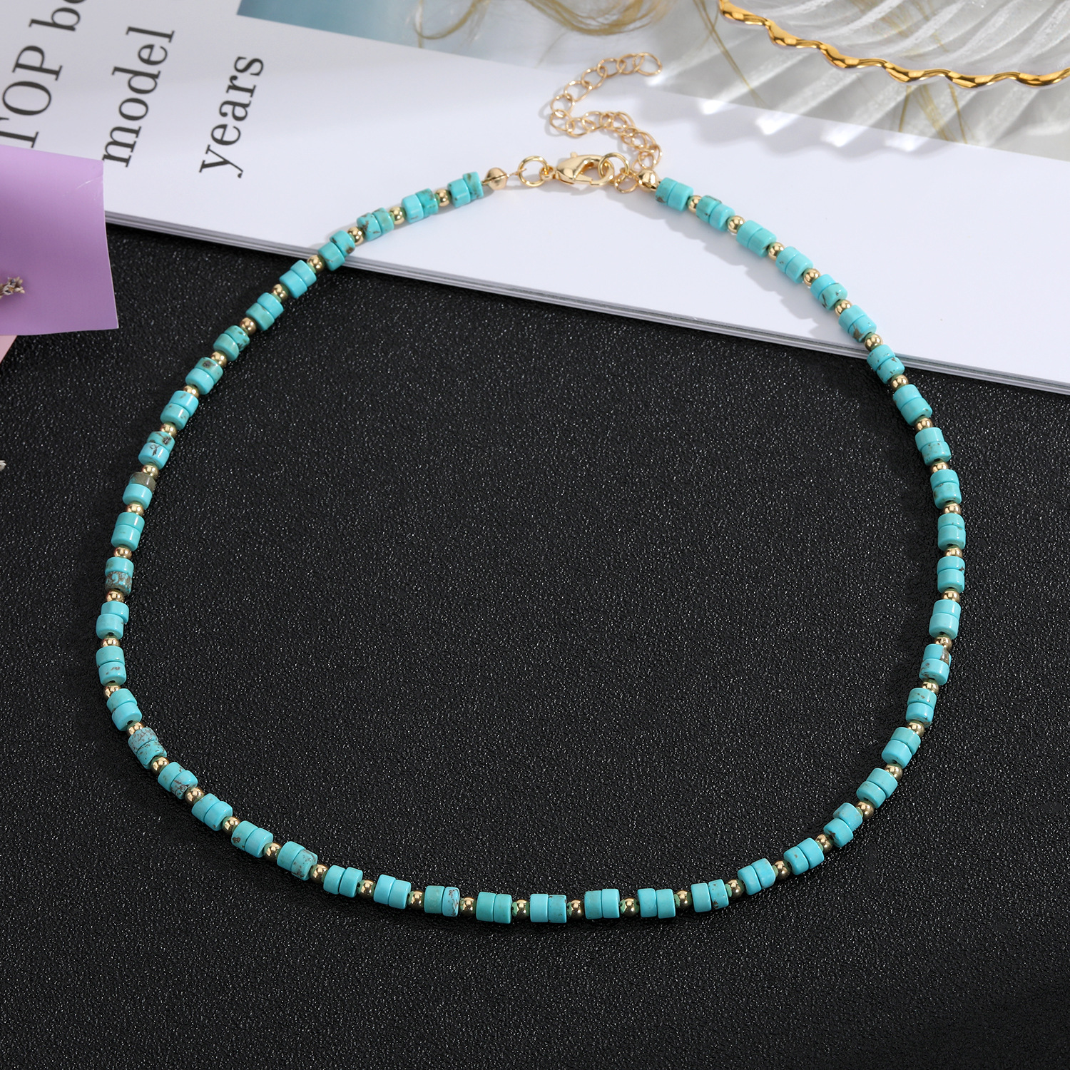 11g Weight Necklace Classification Natural Stone Chain Material 1 Piece Quantity Daily Occasion natural stone Material Geometric Pattern Women'S Gender Beaded Design Retro Style Retro Geometric Natural Stone Beaded Necklace 1 Piece 1